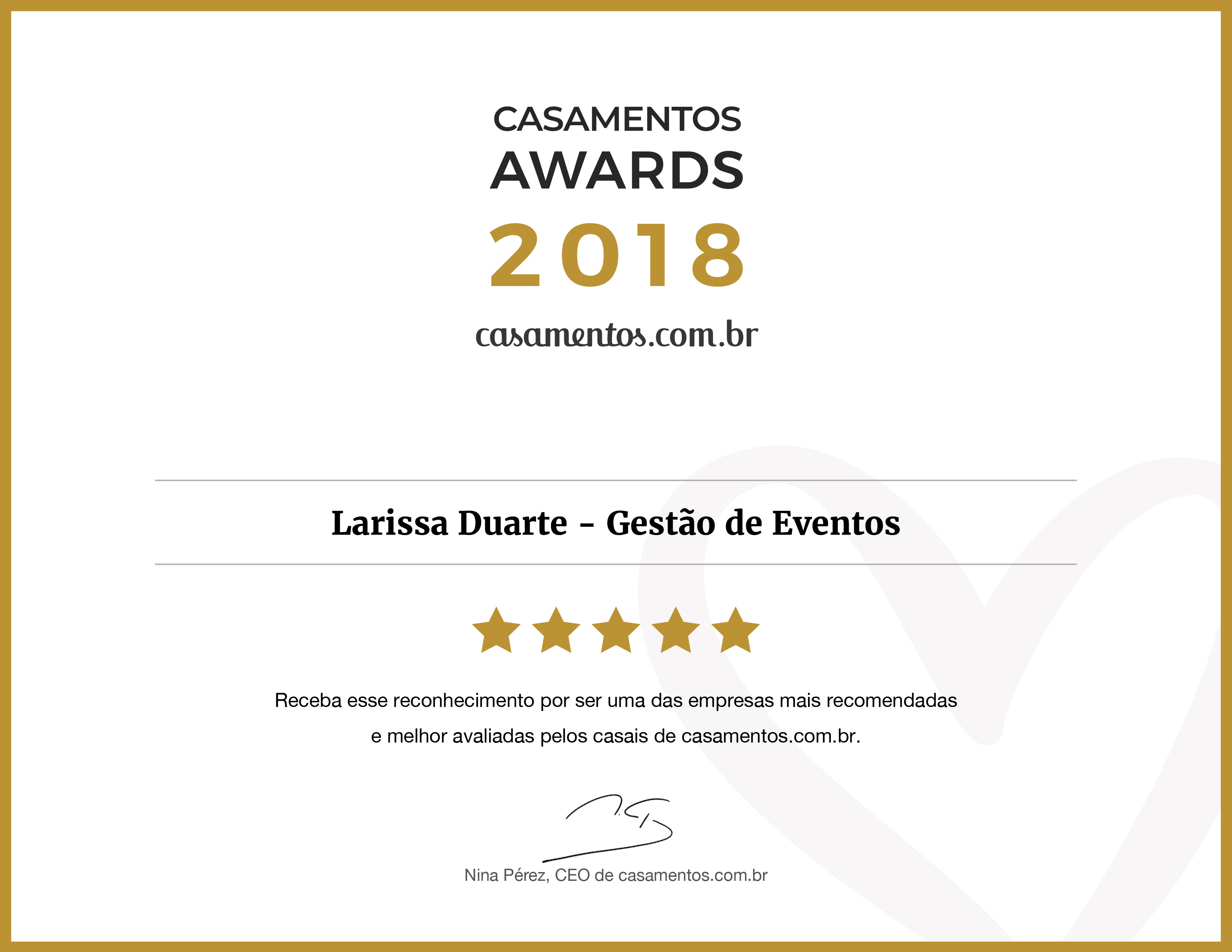 Certitificado Casamento Awards 2018