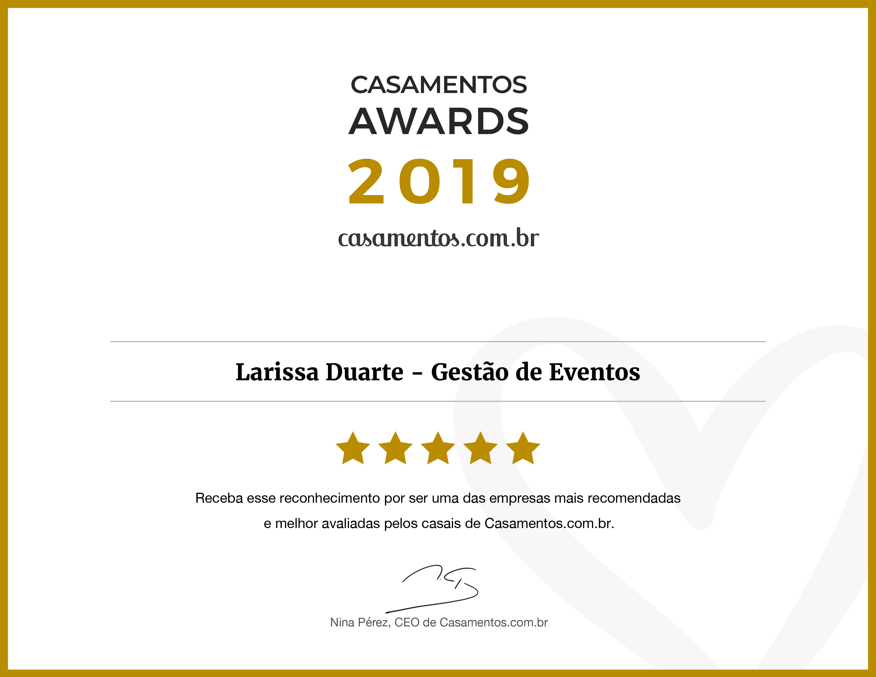 Certitificado Casamento Awards 2019