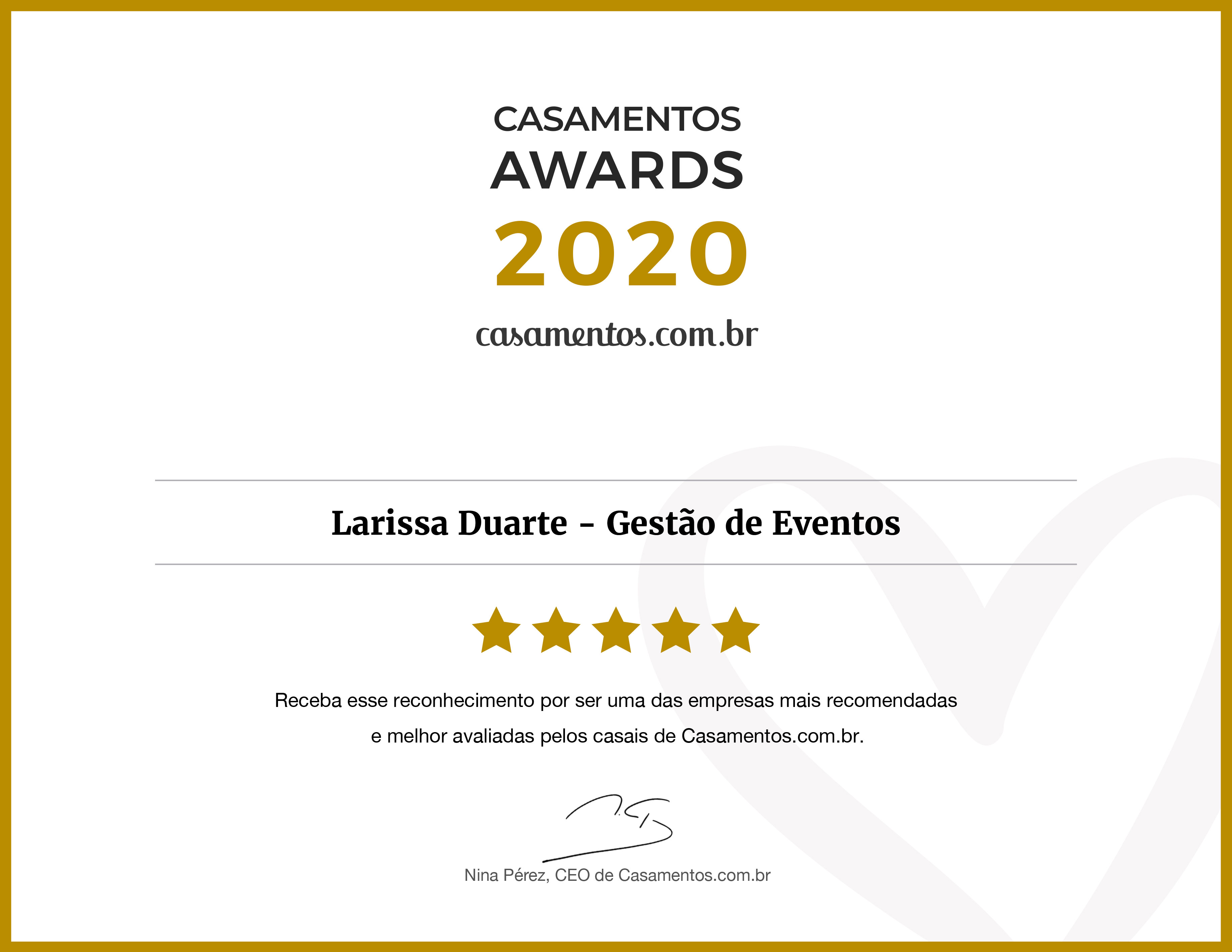 Certitificado Casamento Awards 2020